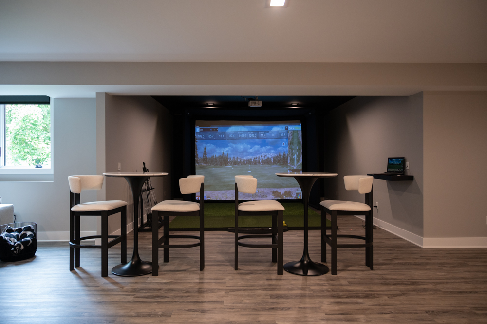 Finished Basement with Bar, Wine Room, Bathroom, Gym and Golf Simulator in Rochester, MI