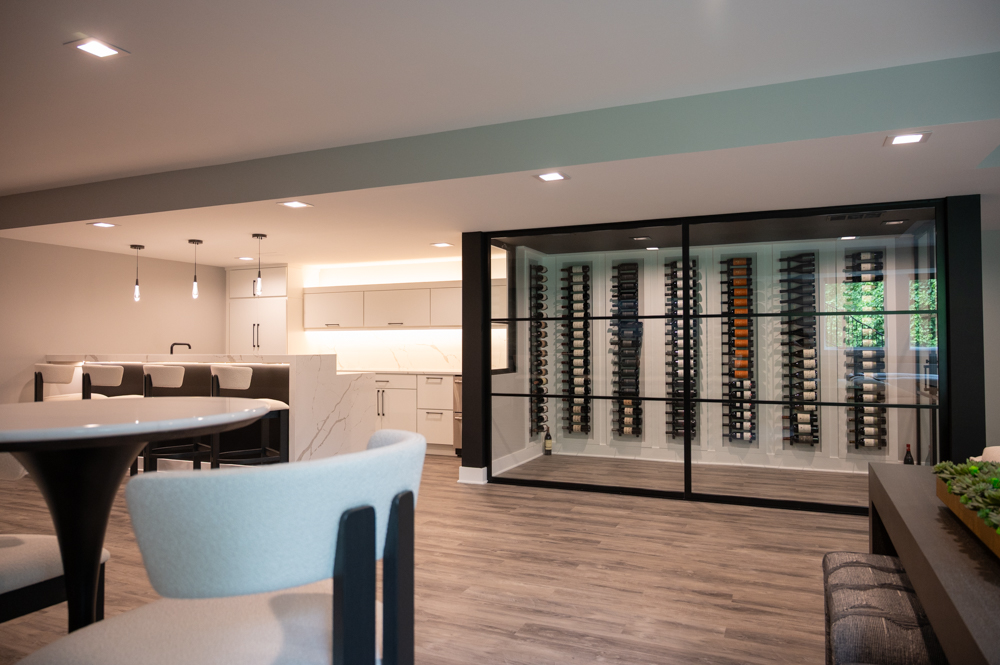 Finished Basement with Bar, Wine Room, Bathroom, Gym and Golf Simulator in Rochester, MI