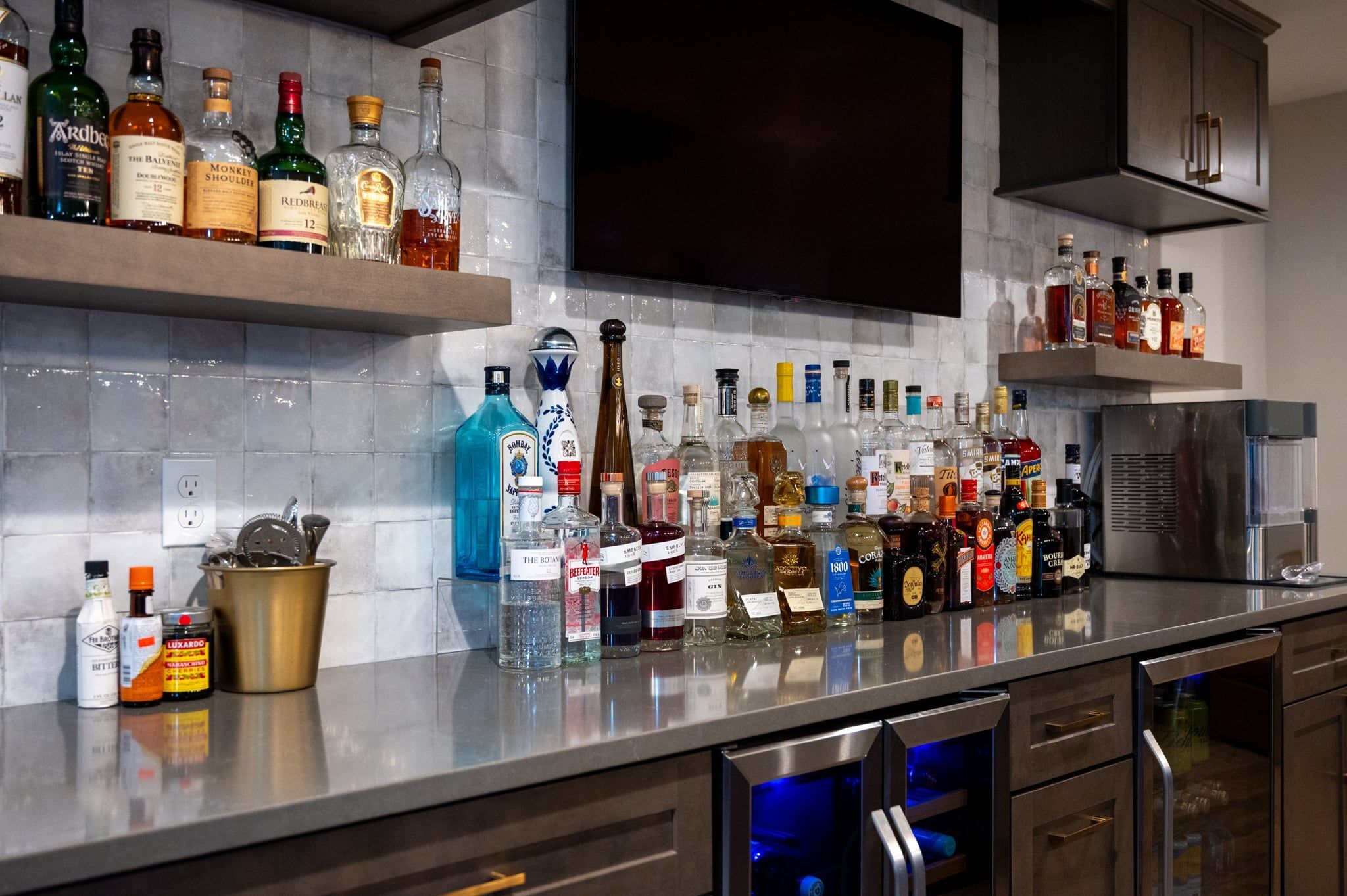 Finished Basement with Custom Bar, Jam Room, Home Gym in Oakland Twp., MI