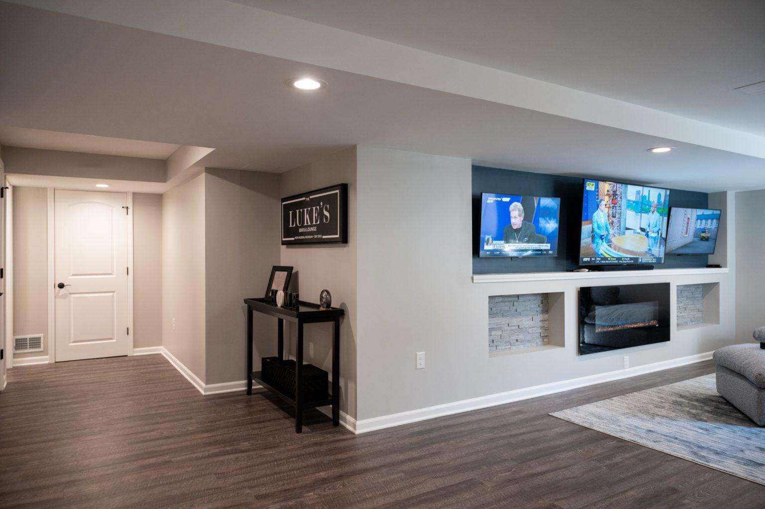 Finished Basement with Large Living Room, Bar Area and Full Bathroom in New Hudson, MI