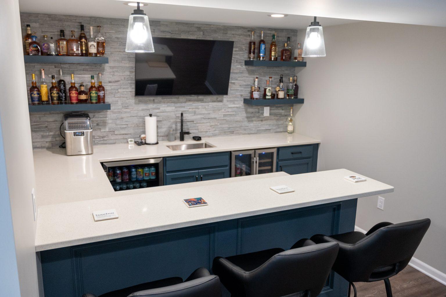 Finished Basement with Large Living Room, Bar Area and Full Bathroom in New Hudson, MI