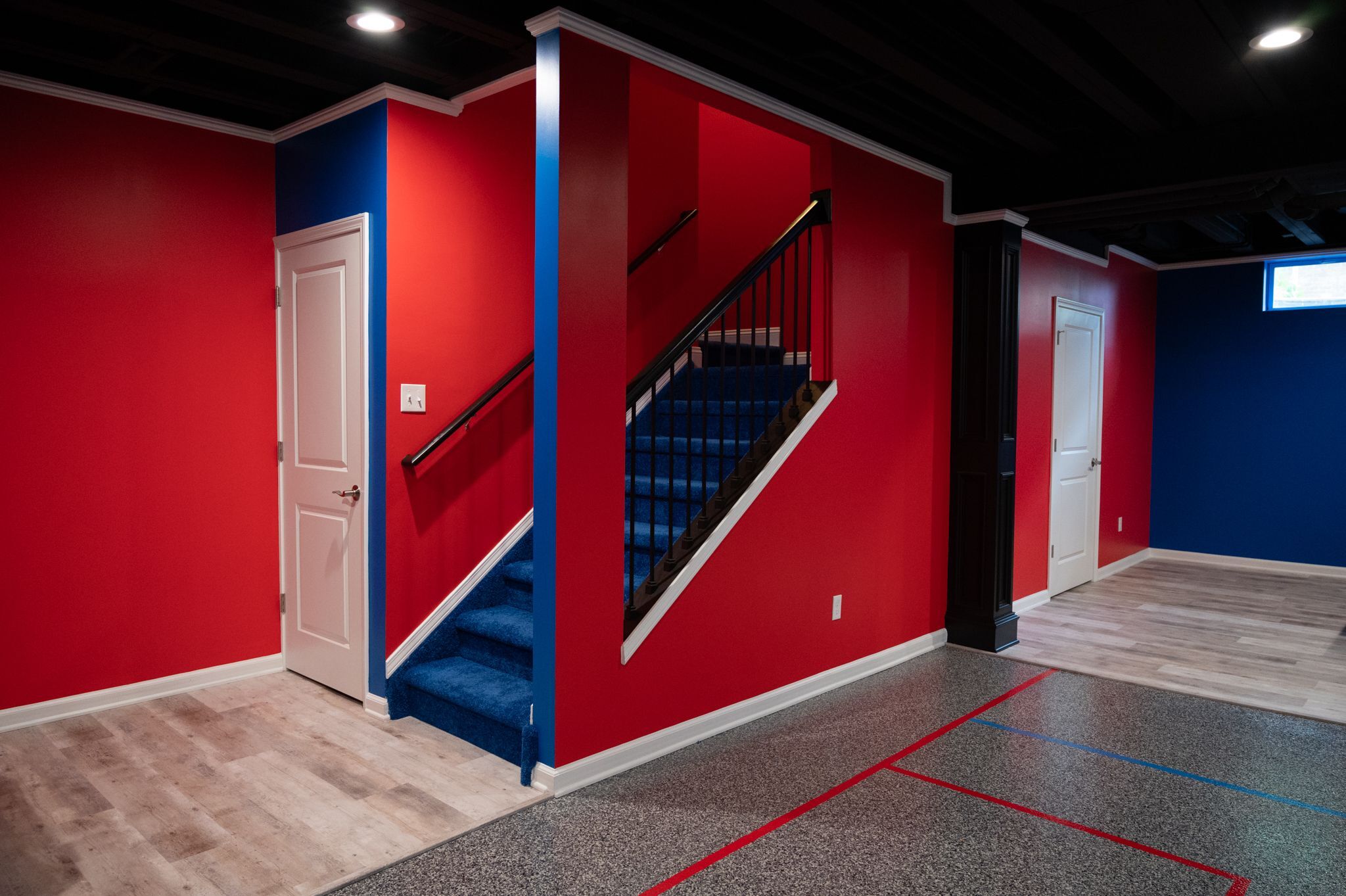 Finished Basement with Pickleball Court in Northville, MI