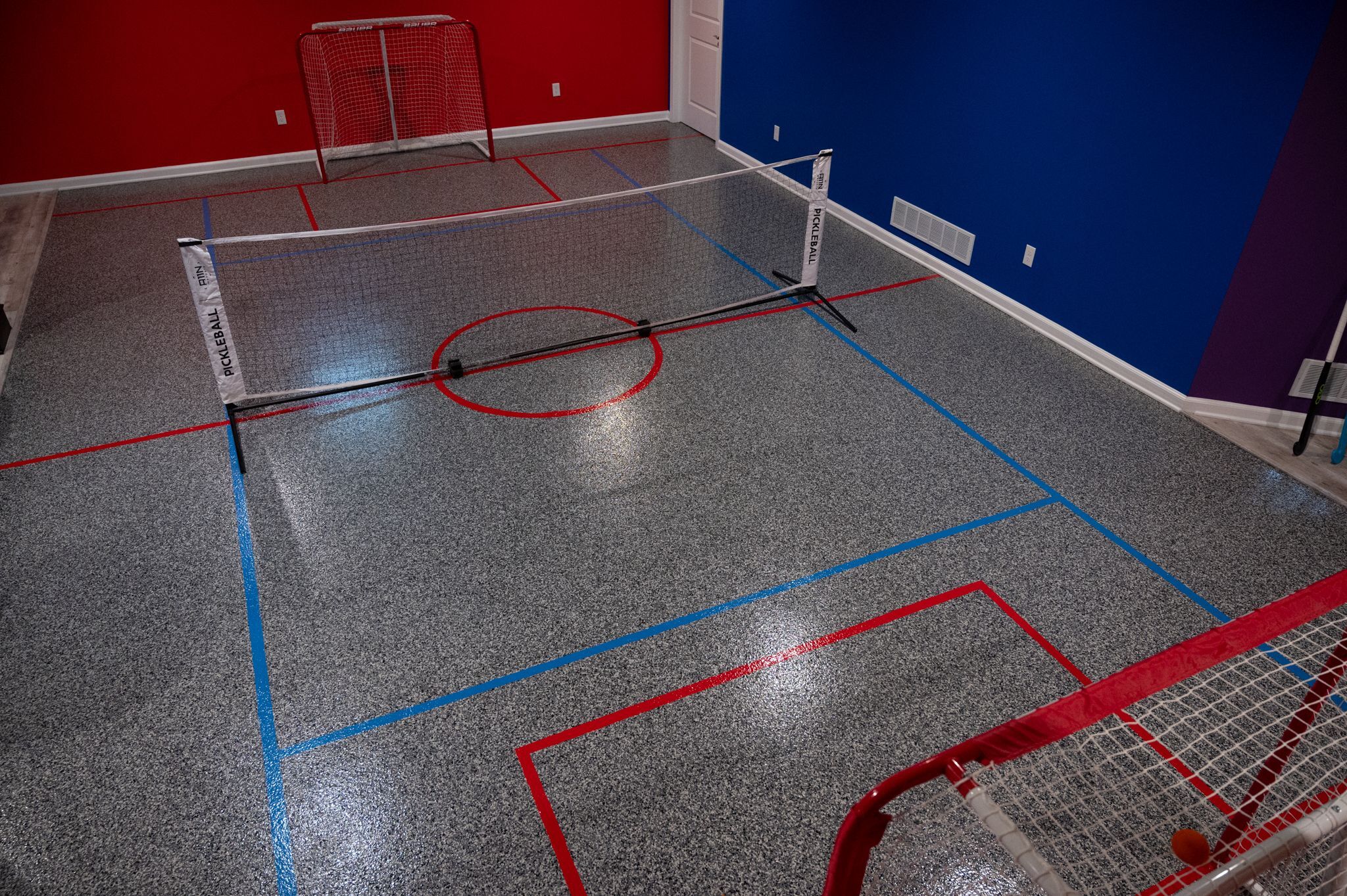 Finished Basement with Pickleball Court in Northville, MI
