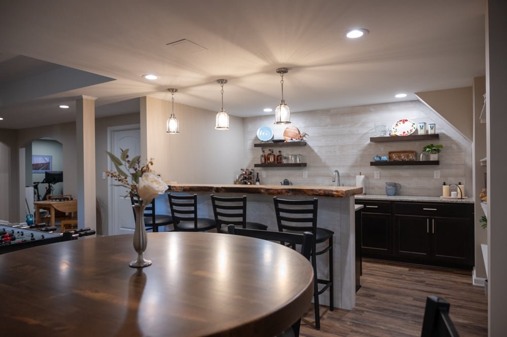 Finished Basement with Seated Bar, Home Gym and Bathroom in Rochester, MI