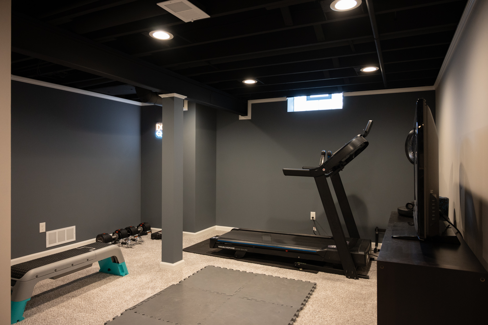 Finished Basement with Seated Bar, Living Room and Bathroom in Novi, MI