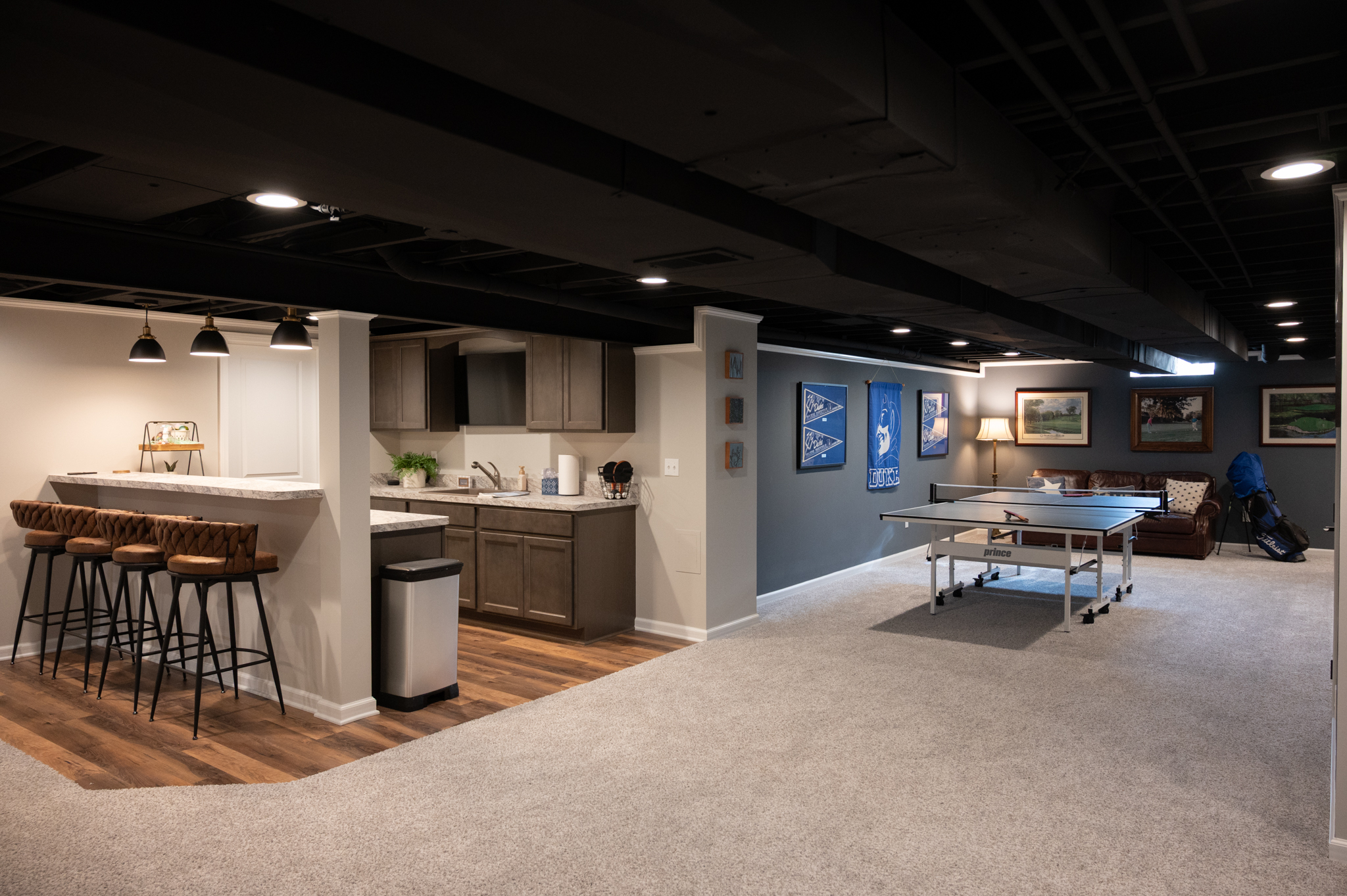 Finished Basement with Seated Bar, Living Room and Bathroom in Novi, MI
