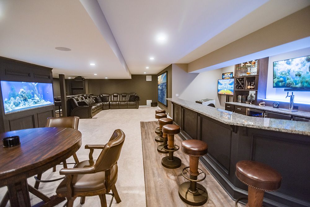 Finished Basement with Bar, Theater and Game Area in Novi, MI