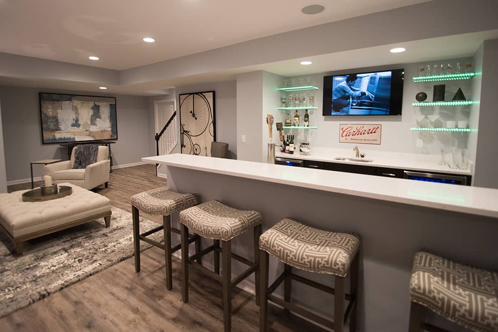 Finished Basement with Bar and Movie Theater in Novi, MI