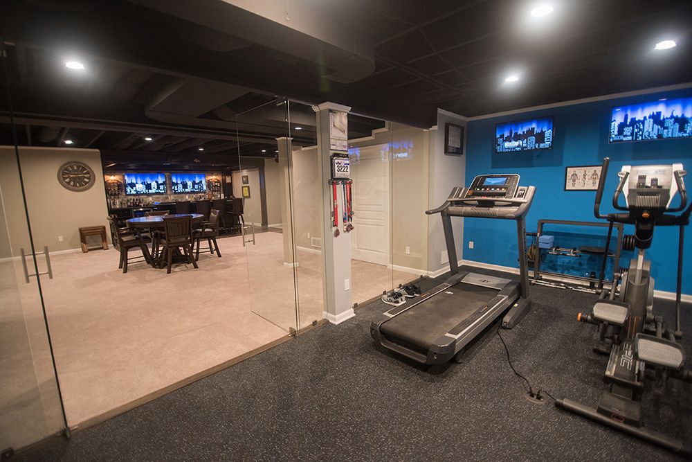 Finished Basement with Bar and Fitness Room in Oakland Twp., MI