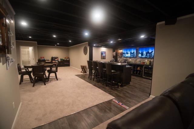 Black painted ceiling in Oakland Township, MI basement design