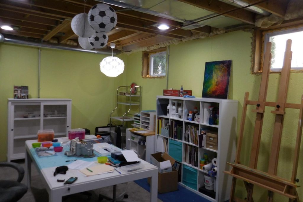 Before & After Finished Basement with Art Studio in