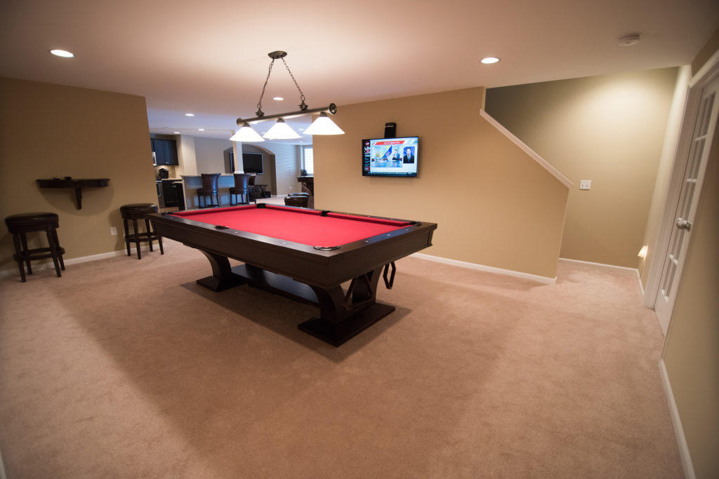 pool table and staircase
