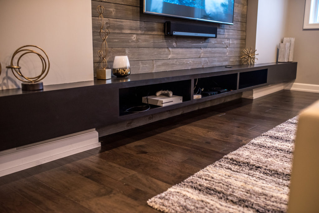 floating media center console that was custom built