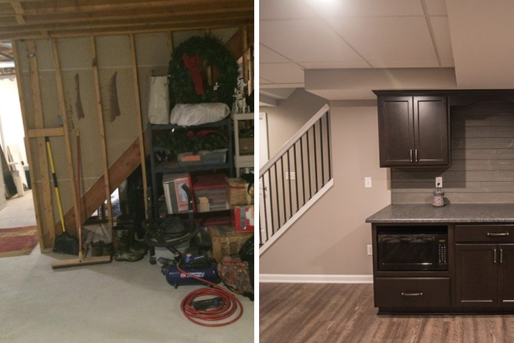 northville michigan finished basement with vinyl plank before and after
