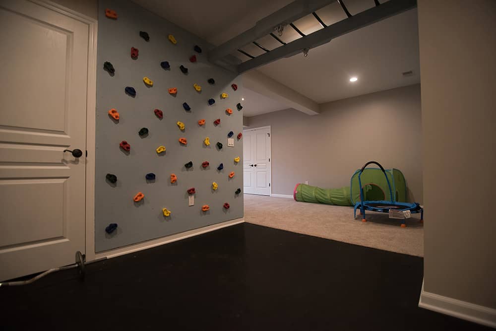 rockwall in basement finished for the kids