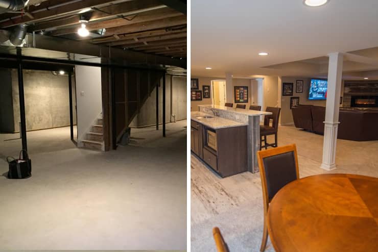 clarkston michigan finished basement with post warps and reclaimed wood