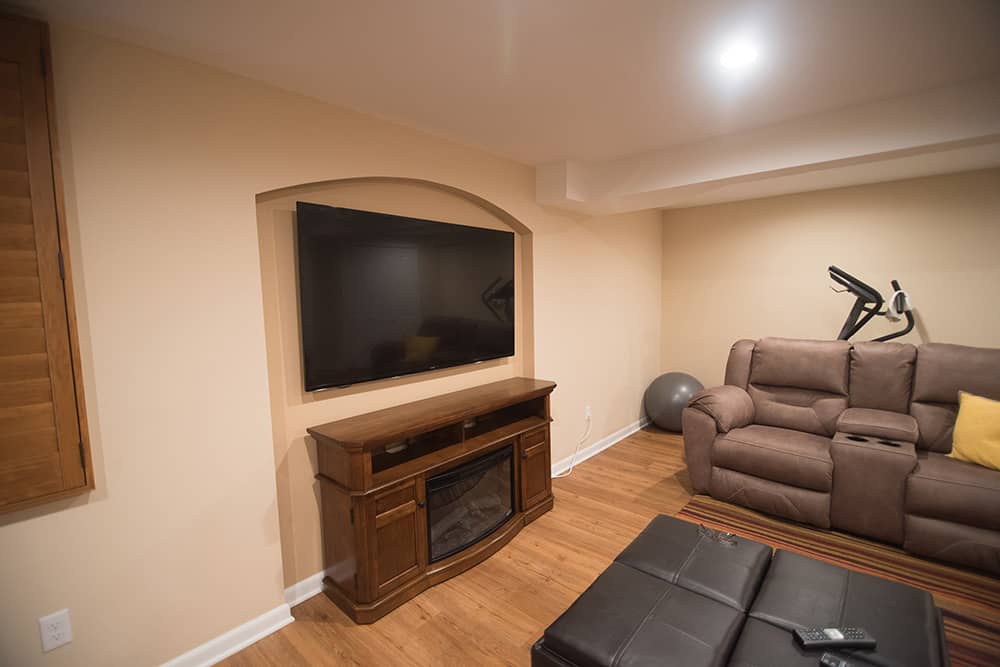 Traditional small basement with living room and bathroom in Clinton Township, MI