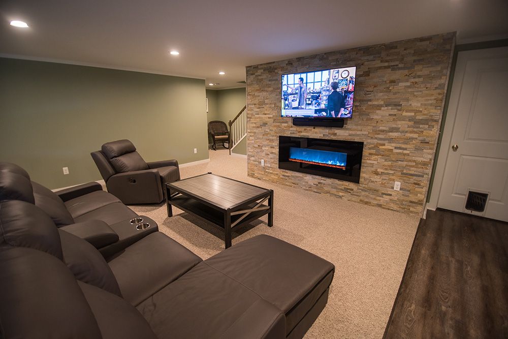 living room and basement kitchen