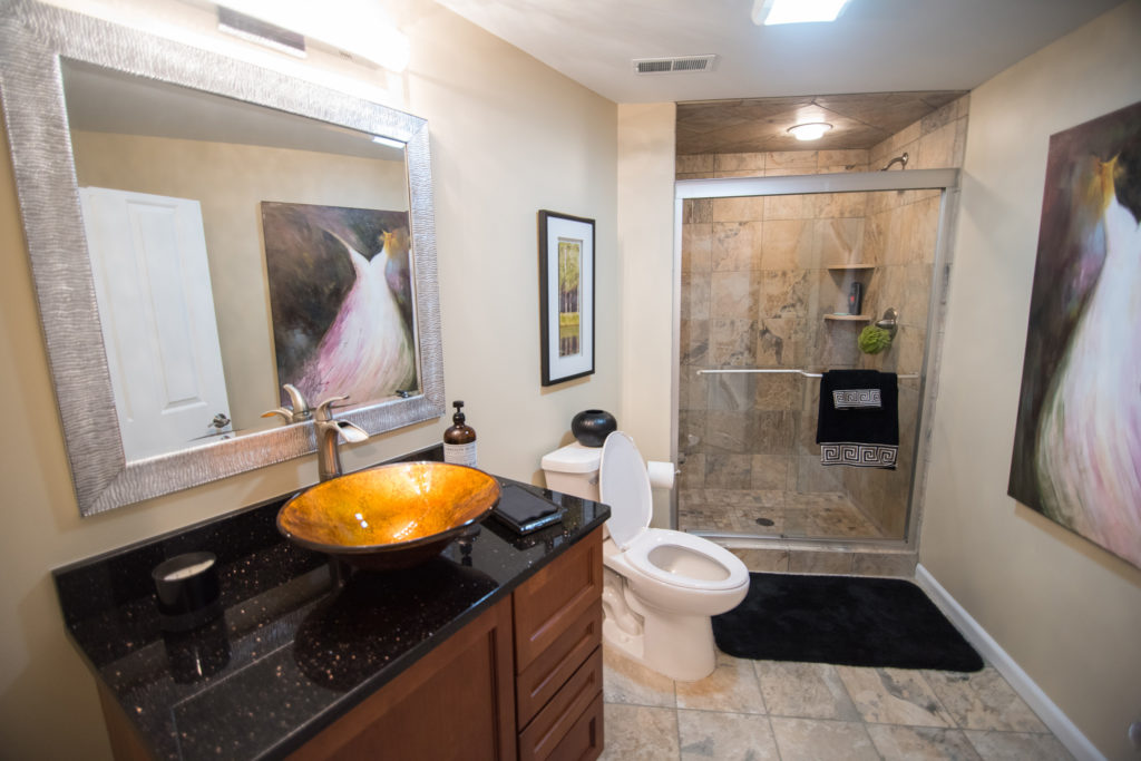 vinyl tile in finished basement bathroom