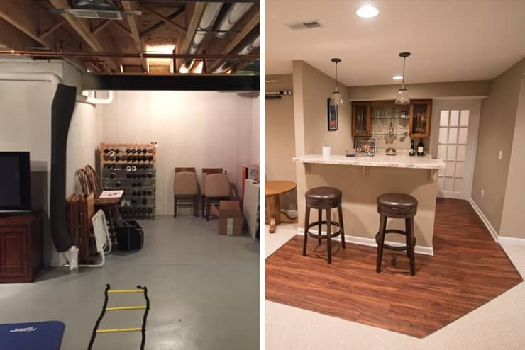 northville michigan finished basement with vinyl plank flooring bar area