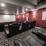 Home movie theater carpet and platform seating in Northville, Michigan