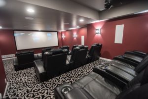 home movie theater carpet and platform seating