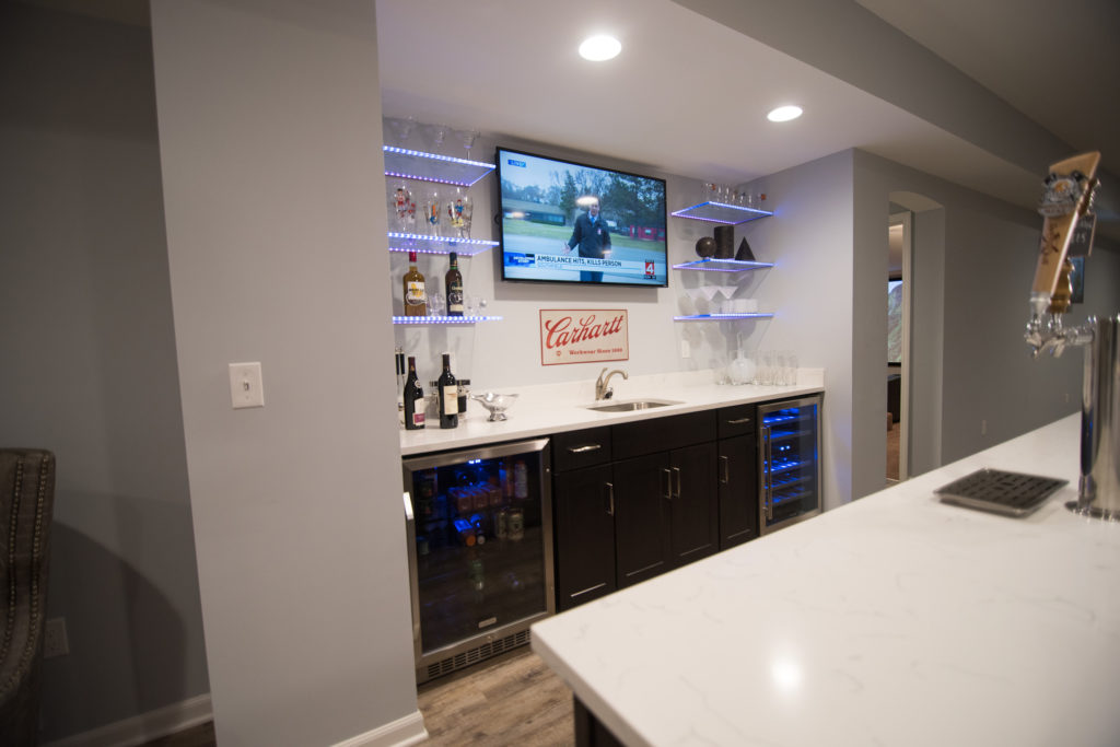 bright open bar with led shelving for a dramatic look