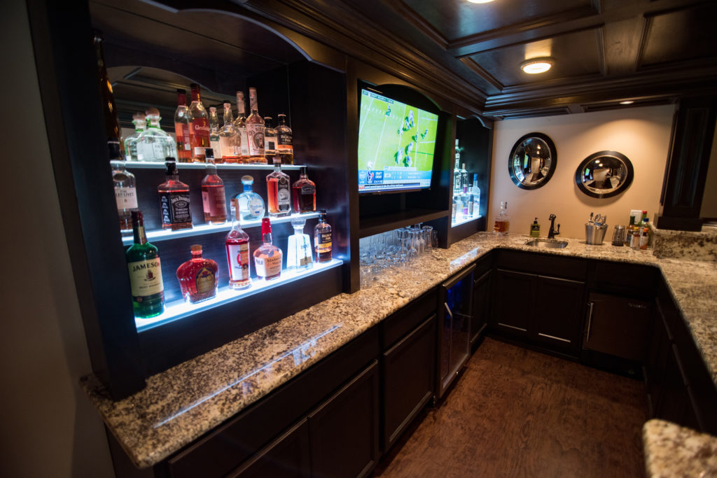 under shelf led lighting in custom home bar basement