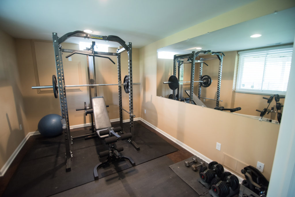 Home fitness room in basement in Novi, Michigan