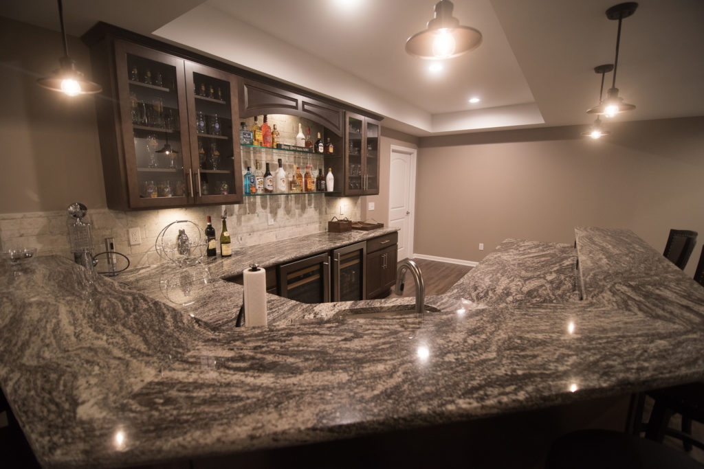 unique granite in basement bar