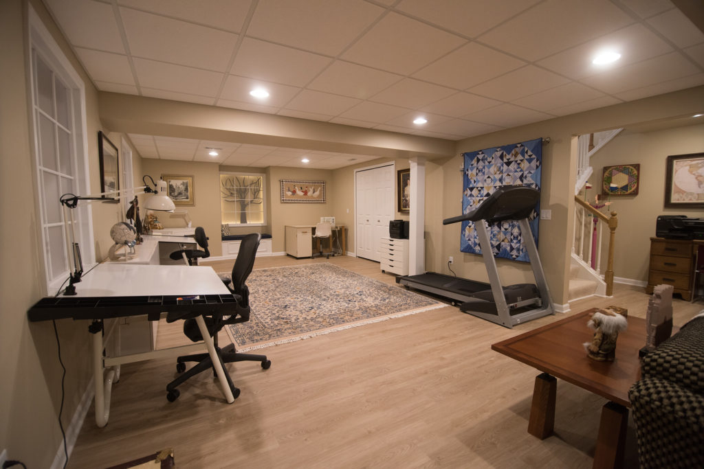 finished basement with studio space and living room