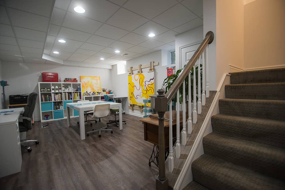 Bright open studio space in basement for art and photography in Berkley, Michigan