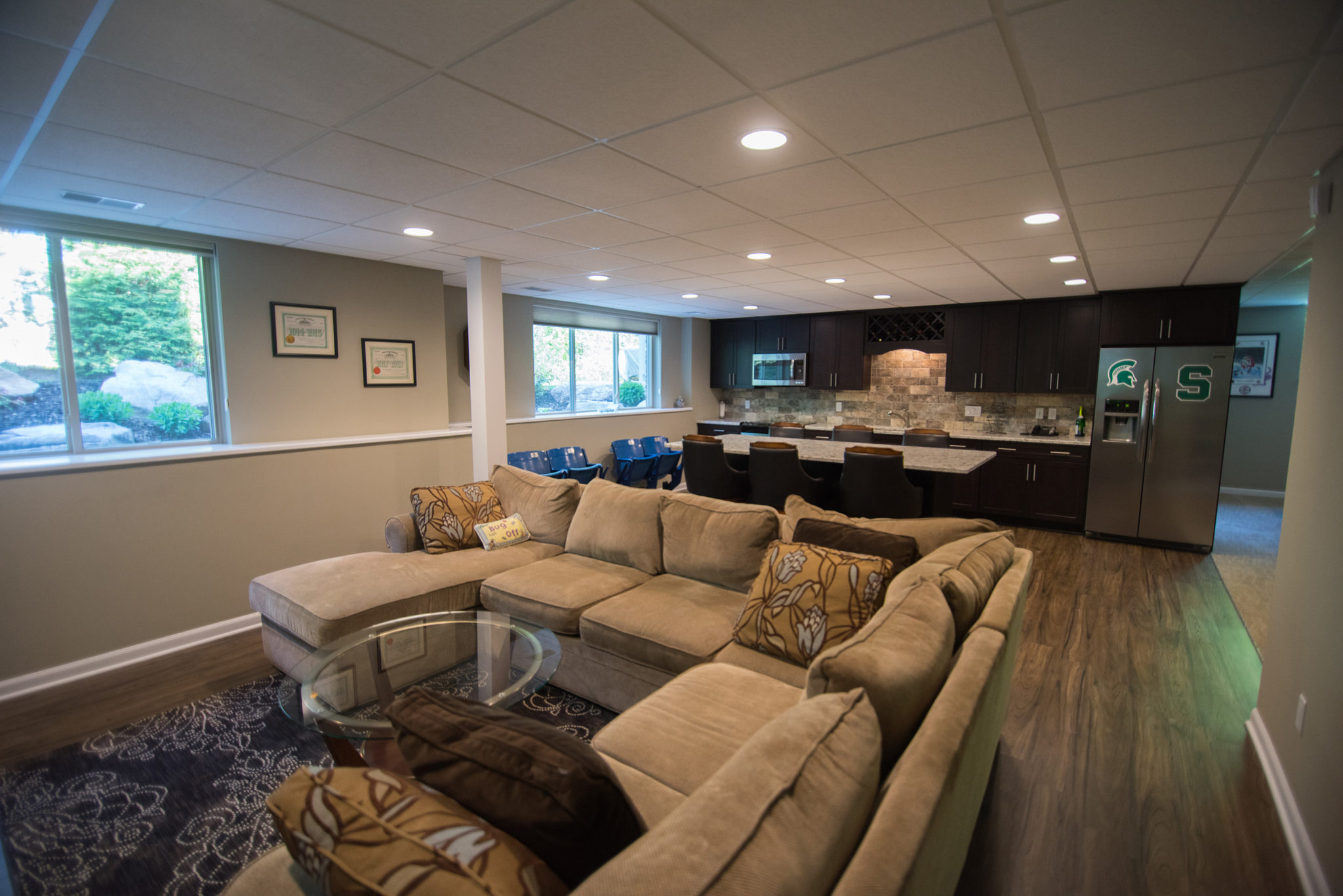 Finished Basement Adds Large Kitchen with Island in Rochester Hills, MI