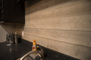 ship lap as backsplash for basement bar