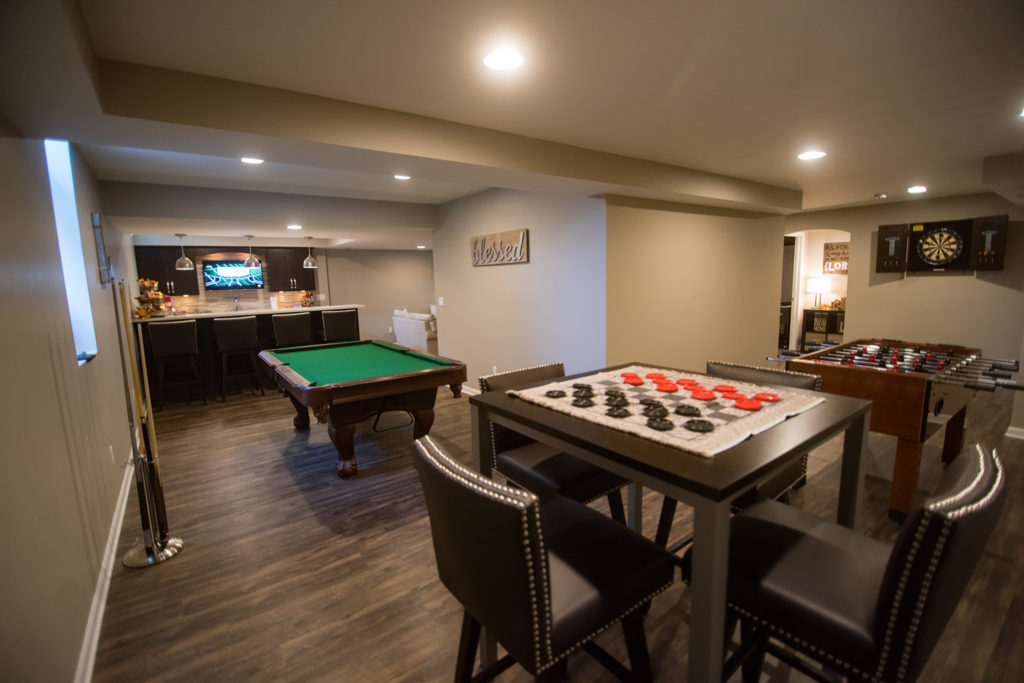 lower level recreational space and bar