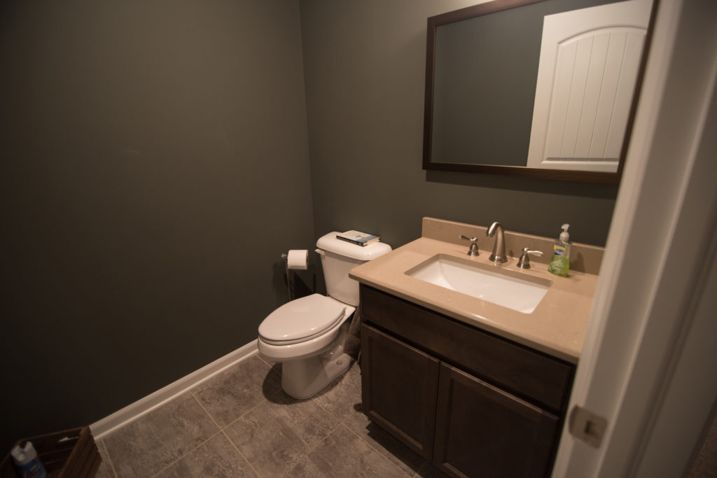 basement bathroom with vinyl tile