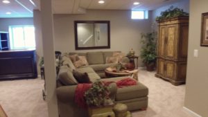 Couch in a finished basement