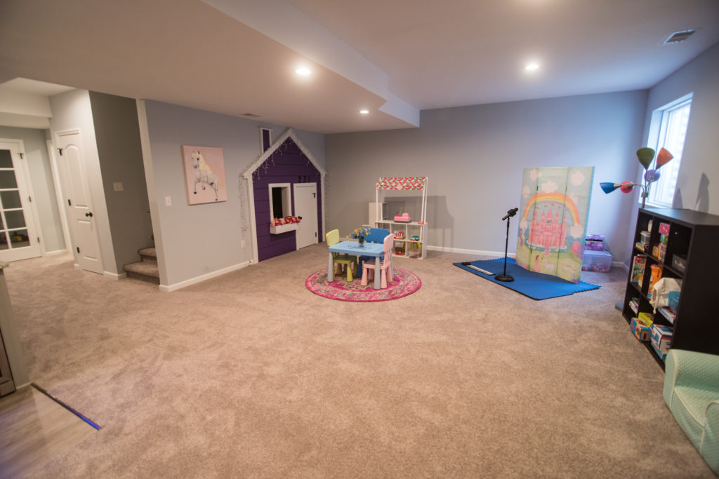 finished basement with dedicated play area for kids