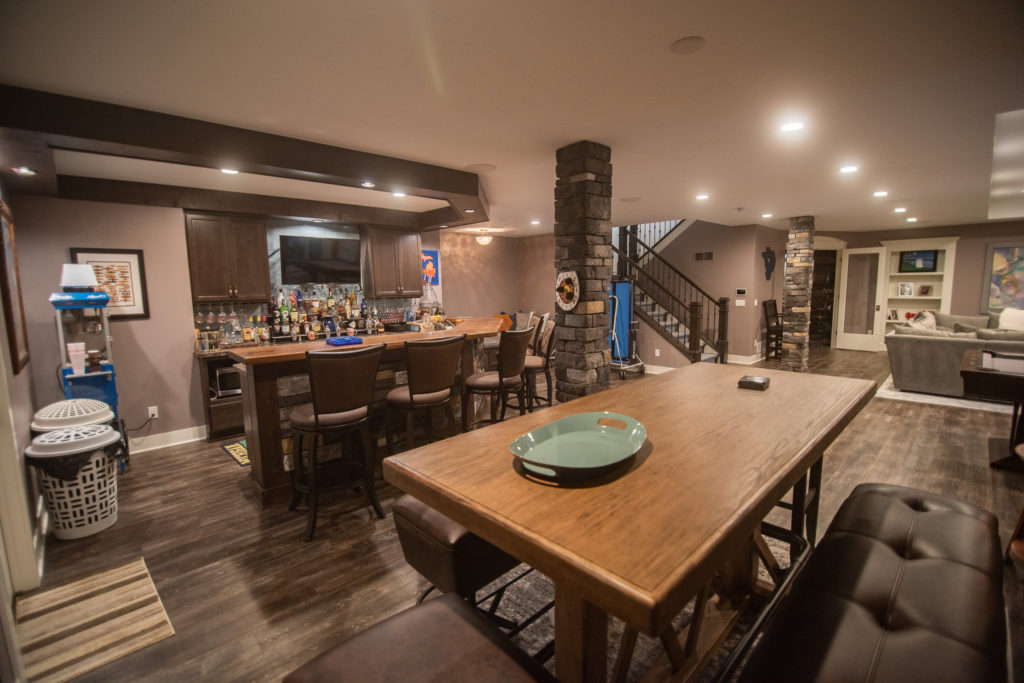 home bar with large seating area