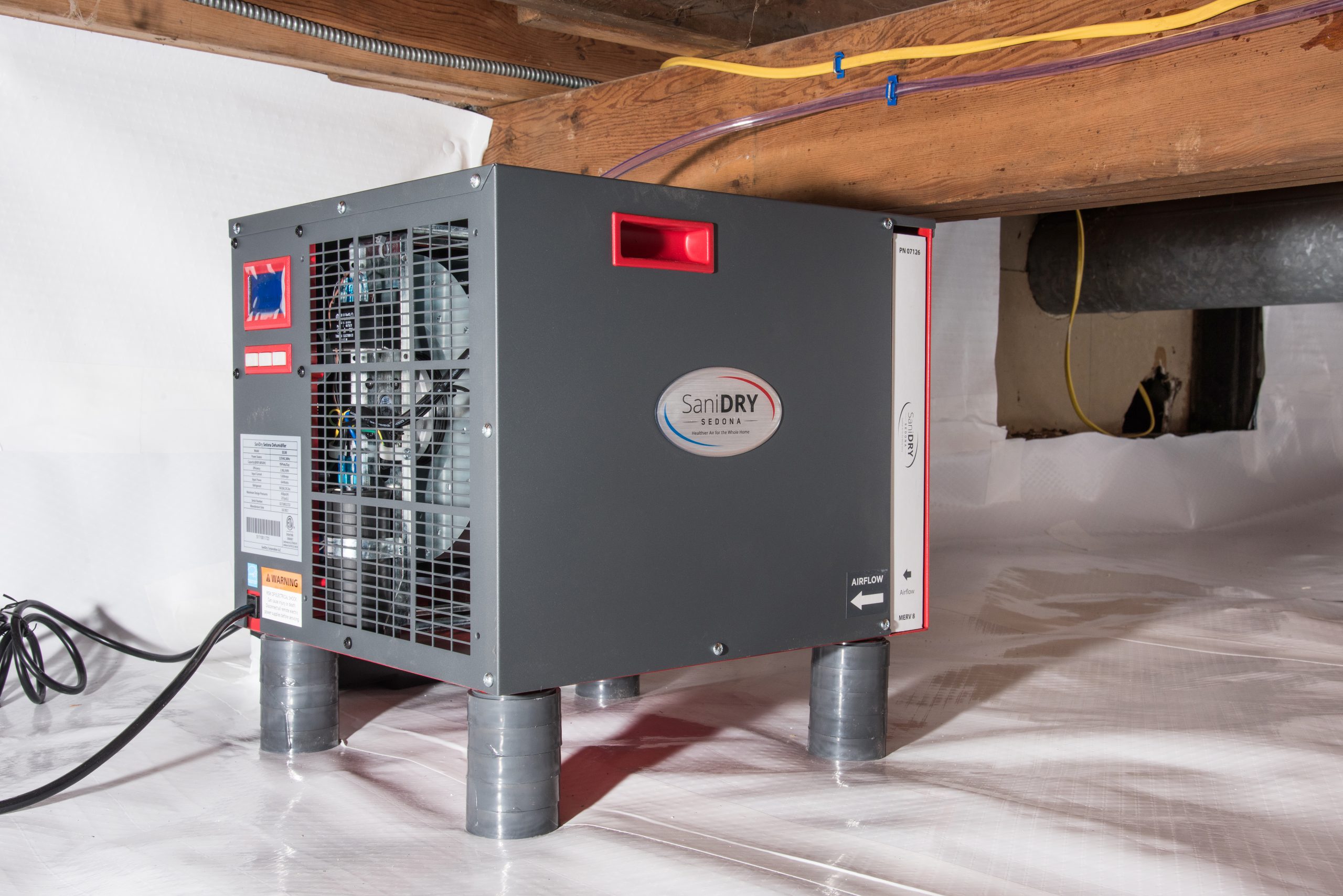 SaniDRY dehumidifier installation in crawl space