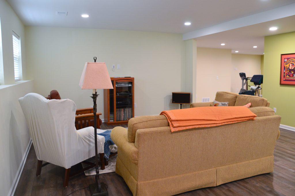 Finished basement living room in Canton, Michigan