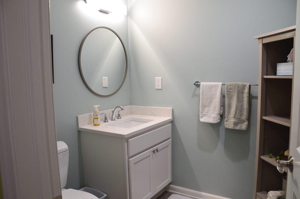 Finished basement bathroom vanity in Canton, Michigan