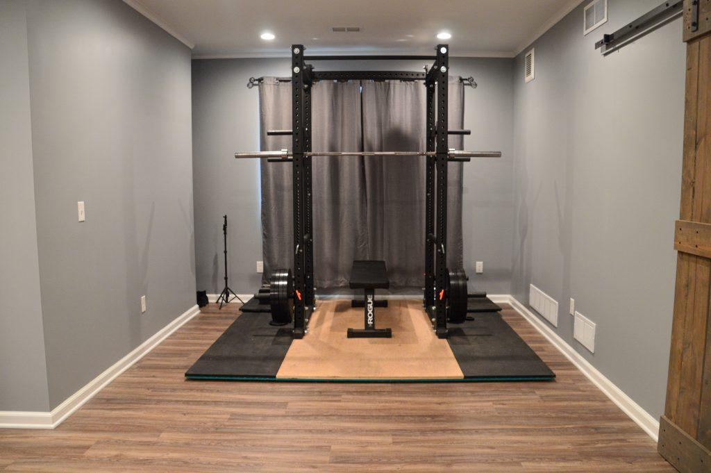 Finished basement home gym in Berkley, Michigan