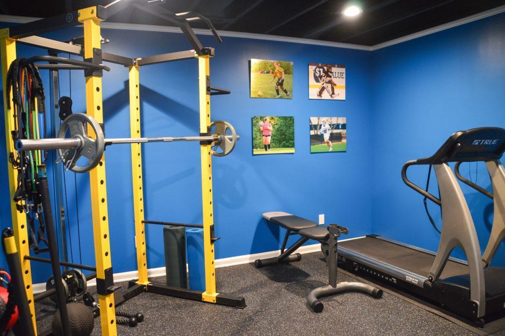 Finished basement home gym in Ann Arbor, Michigan