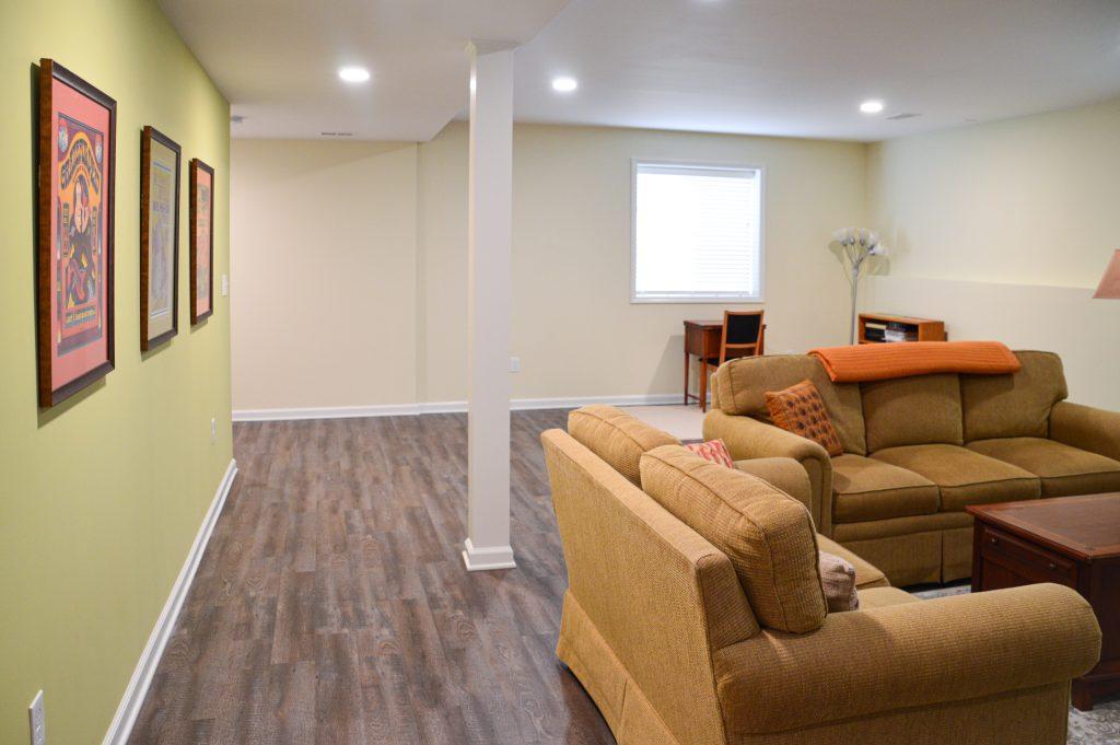 Finished basement living room in Canton, Michigan