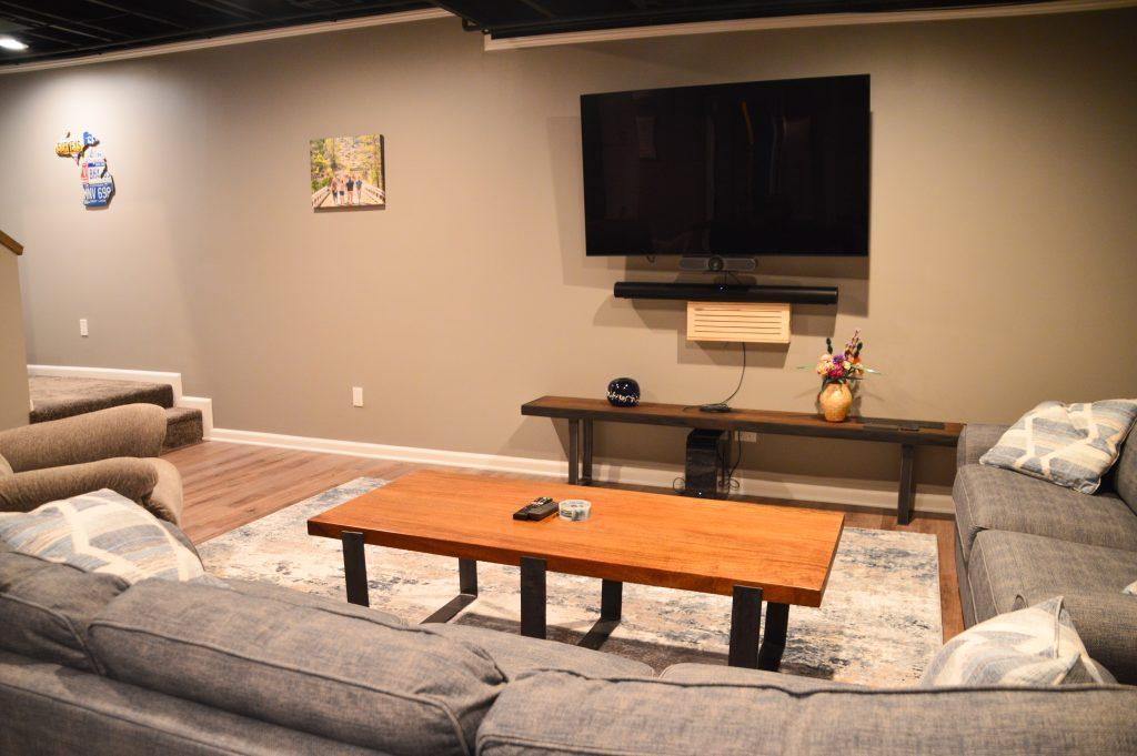 Finished basement living room in Ann Arbor, Michigan