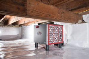 SaniDry unit set up in crawl space