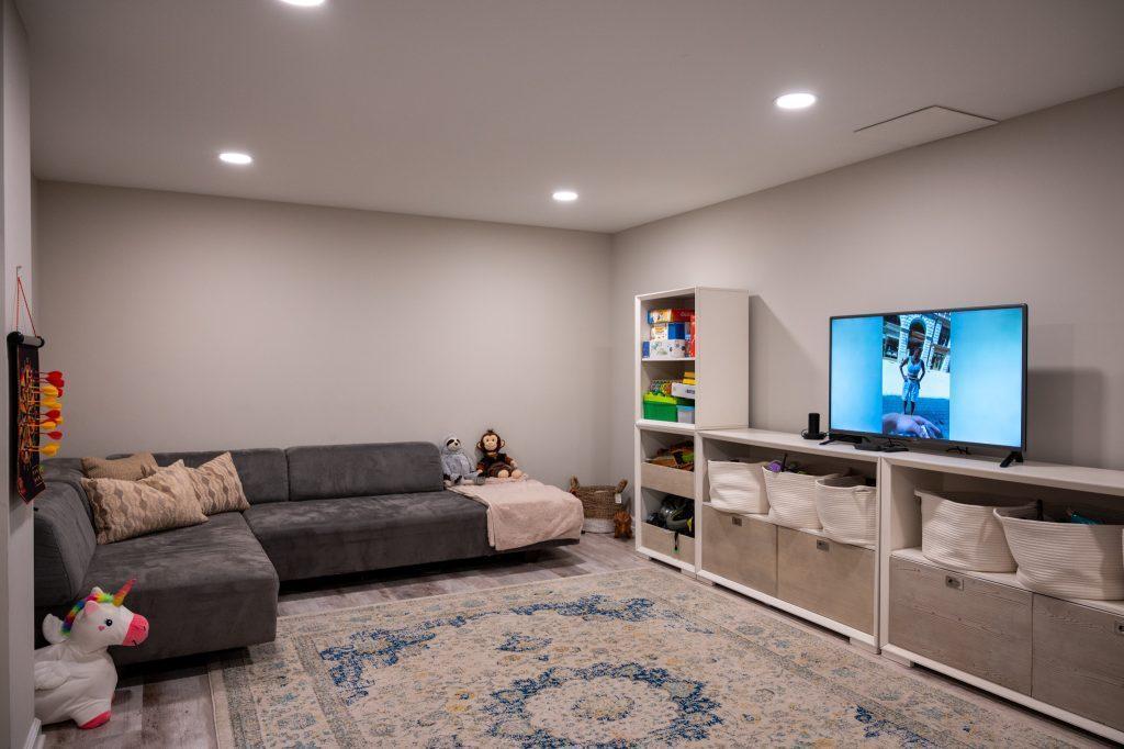 Finished basement kids playroom in Northville, Michigan