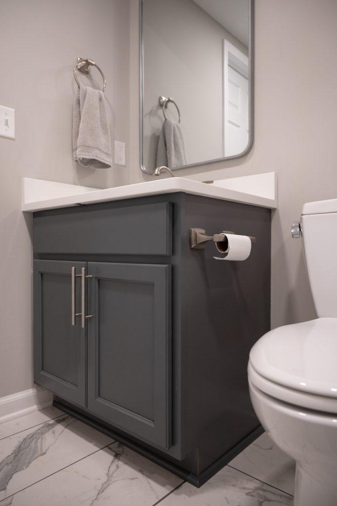 Finished basement bathroom vanity in Northville, Michigan