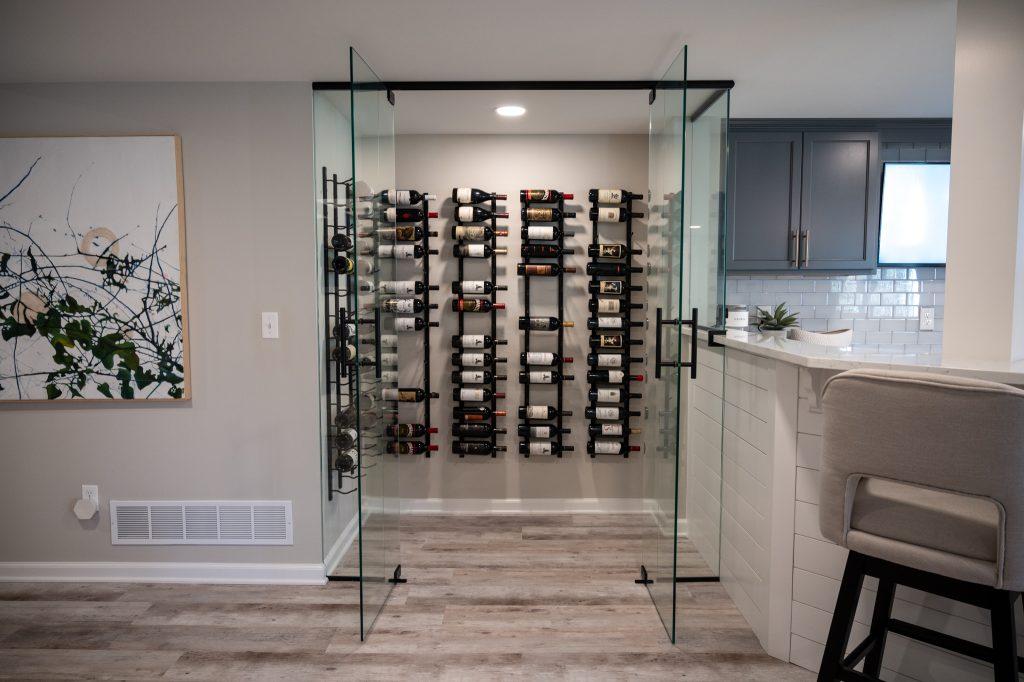 Finished basement wine rack room in Northville, Michigan